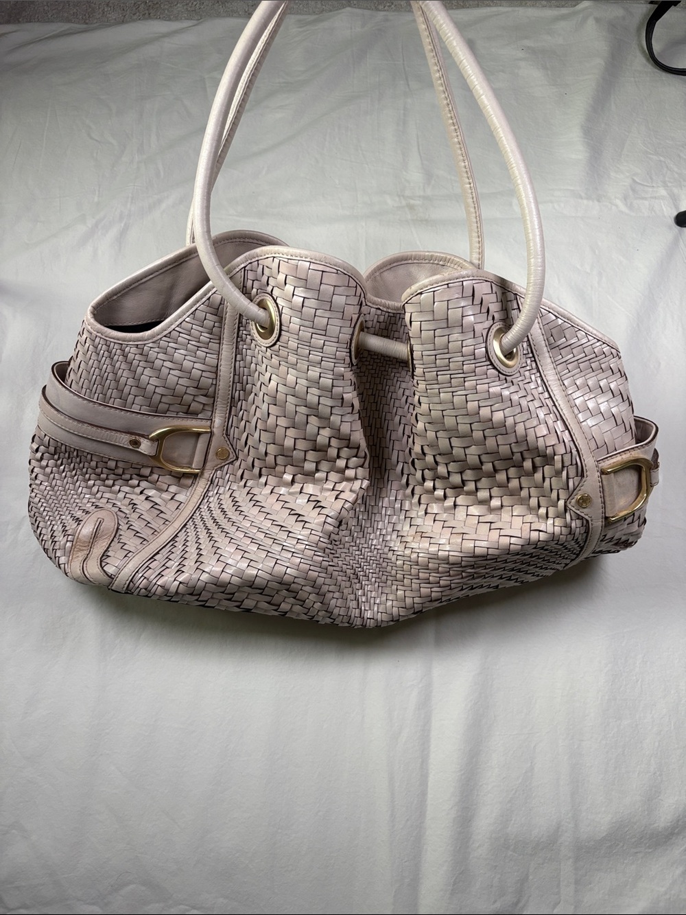 Cole Haan Woven Shoulder Bag in Pale Pink with Gold-Tone Hardware - Picture 1 of 6